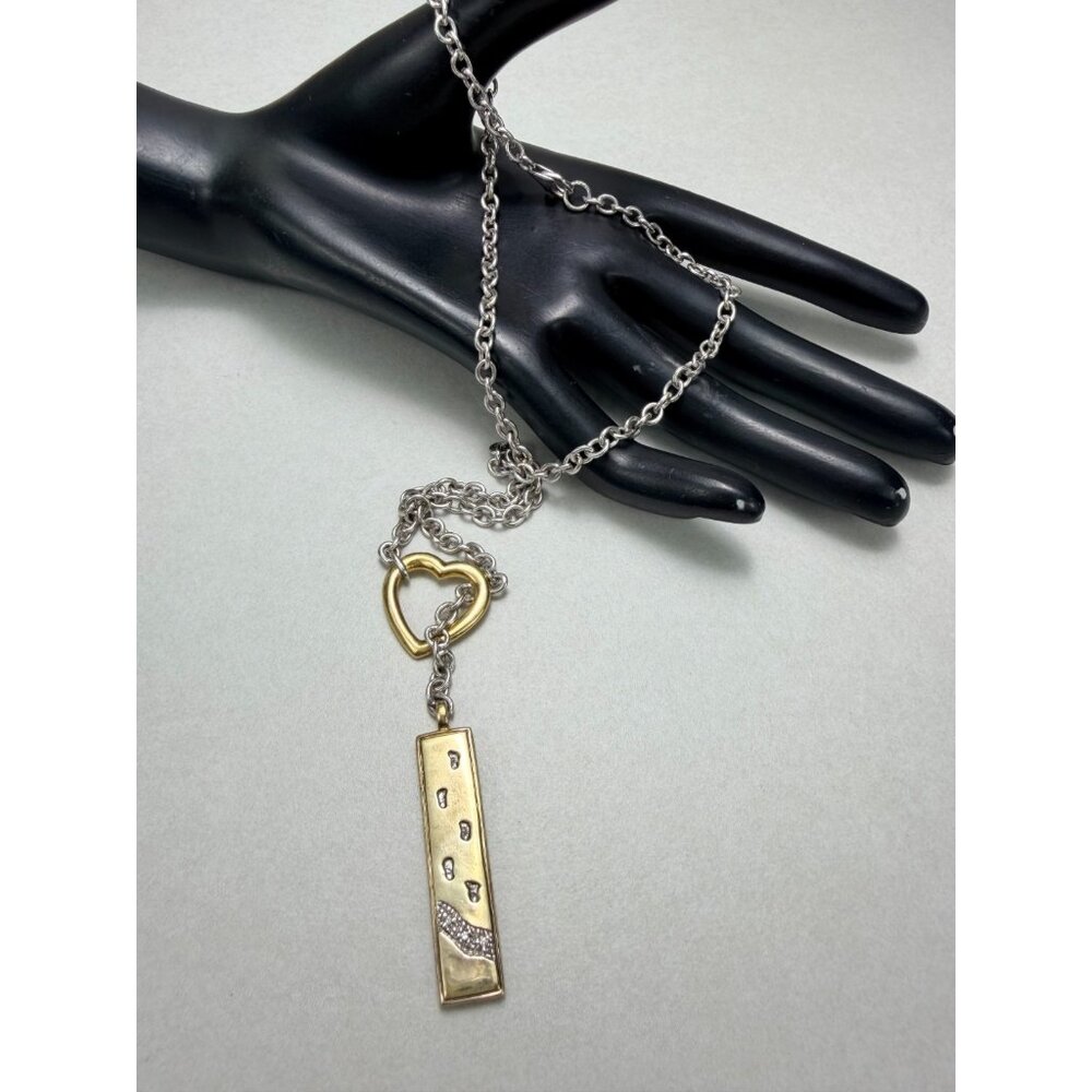 VTH BGE Sterling Silver Two Tone Love Always Heart Lariat Y Necklace 23”